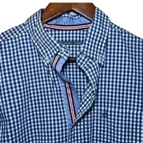 Southern Tide Gingham Plaid Button Down Shirt Blue White Small - Picture 1 of 7